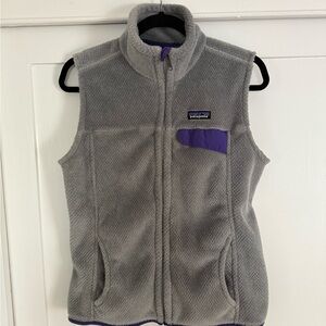 Patagonia Gray Fleece Vest with Purple Pocket Accent